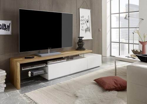 Mueble De Tv Moderno Ref: Fantasy Lacado  Y Madera Natural