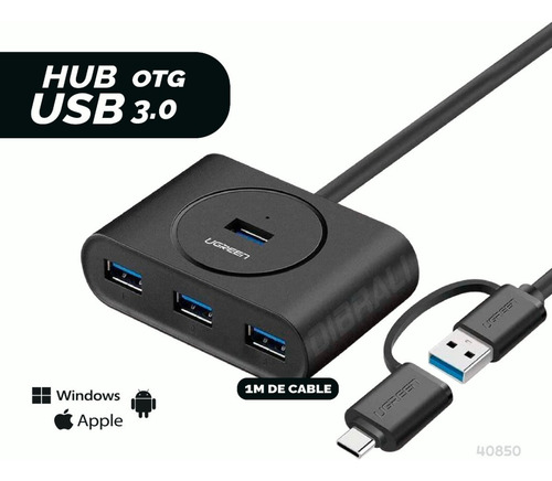 Ugreen Hub Usb 3.0 Con Otg C,smartphone,mackbook 40850