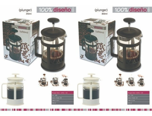 Cafetera Embolo Vidrio Y Plastico Chica 350 Ml Color Negro