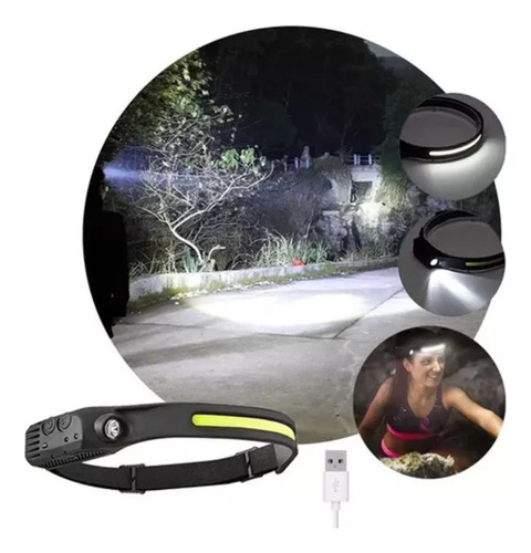 Linterna Minero Led Recargable Usb Vincha Sensor 2 Luces