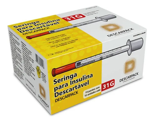 Seringa Agulha Para Insulina, 1ml 31g Ultrafina Caixa 100 Un