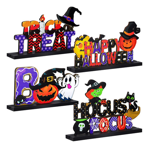 4 Letreros De Madera Para Centro De Mesa De Halloween, ...