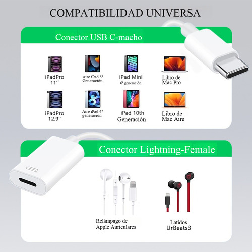 Adaptador Audifonos Lightning A Type C