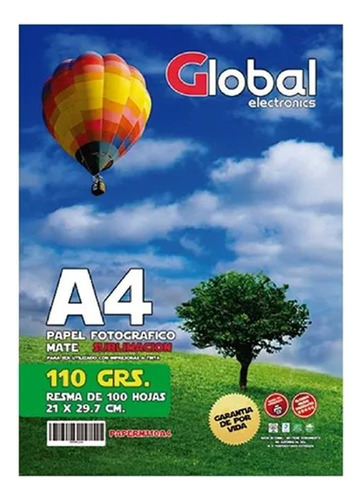 Papel Mate X 100 Hojas A4 Global Apto Sublimacion De 110g