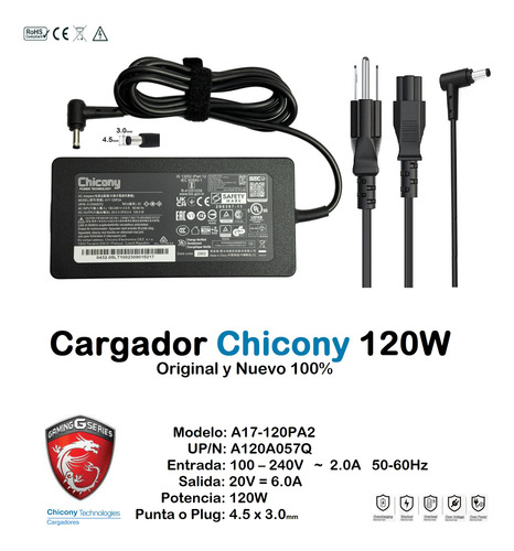 Cargador Original Msi 120w | A17-120p2a | Katana Gf76-11ug
