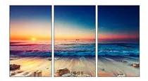 Comprar Quadro Praia Paisagem  3 Peças Arvore Por Sol Paisagem