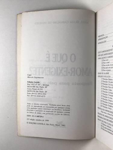 Livro O Que É Amor Exigente Mara Silvia Carvalho De Menezes Edições Loyola 21ª 1999 - E6