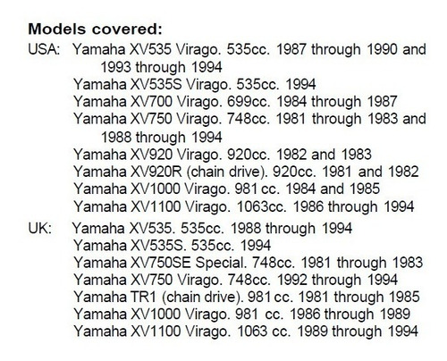 Manual Taller Yamaha Xv V Twins Virago 1981-1994 Haynes