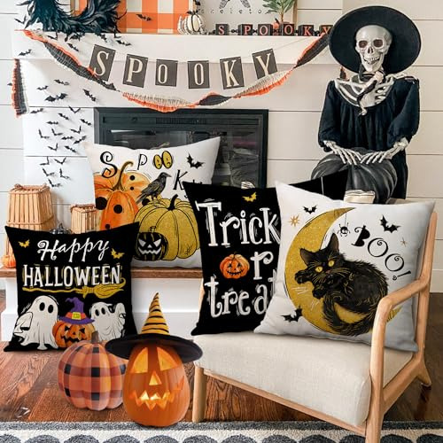 Juego De 4 Fundas De Almohada Halloween 50 X 50 Cm