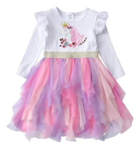 Vestido Unicornio Para Niña, Tutu Manga Larga