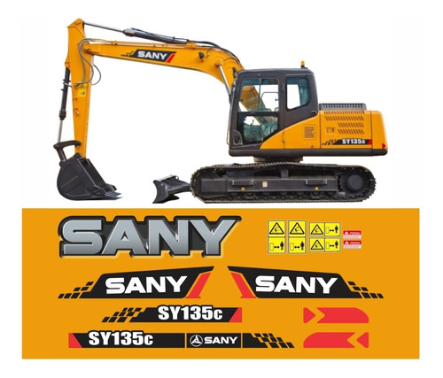 Kit Adesivo Escavadeira Hidráulica Sany Sy135c + Etiqueta Mk