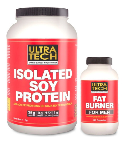 Isolated Soy Protein X 1 Kg + Quemador De Grasa Fat Burner X 120 Cápsulas Ultra Tech Proteina Isolada Para Marcación