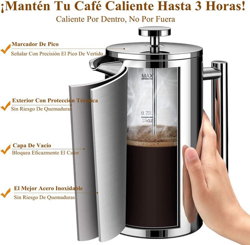 Cafetera Prensa Francesa De Acero Inoxidable 750 Ml