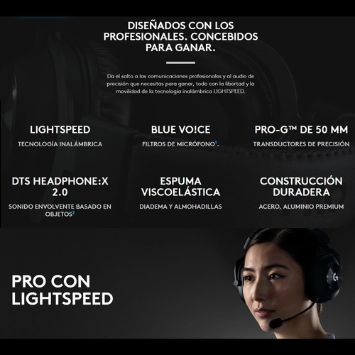 Imagen 4 de 10 de Diadema Gamer Profesional Logitech G Pro X Wireless 7.1 Dts
