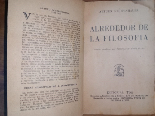 Libro Alrededor De La Filosofía Arturo Schopenhauer