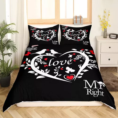 Juego de sábanas de Mr Mrs para hombres, mujeres, enamorados, parejas,  romántico, juego de ropa de cama con temática de boda, diseño de felicidad