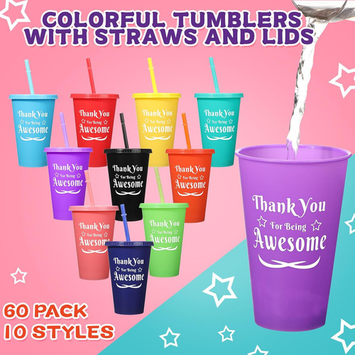 Vaso De 16 Oz Con Popote Y Tapa, 10 Colores