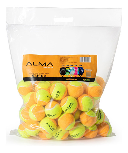 Kit Com 60 Bolas Beach Tennis Stage 2 Pro Alma Genius