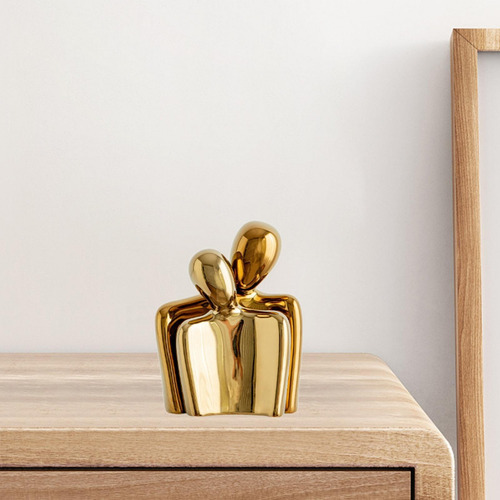 Estatua Abstracta De Pareja Abrazándose, Escultura De Oro