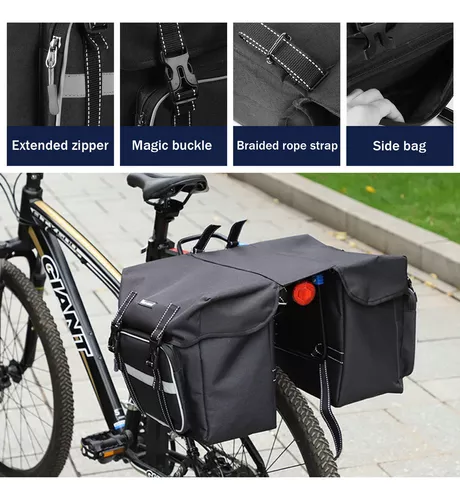 Alforjas para bicicleta, impermeables, paquete de alforjas para asiento  trasero de bicicleta, con cubierta de lluvia y rayas reflectantes (negro)