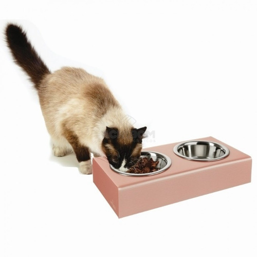 Pote Duplo Pet Cão Gato Pequeno Acrílico Inox Rosa Acribom