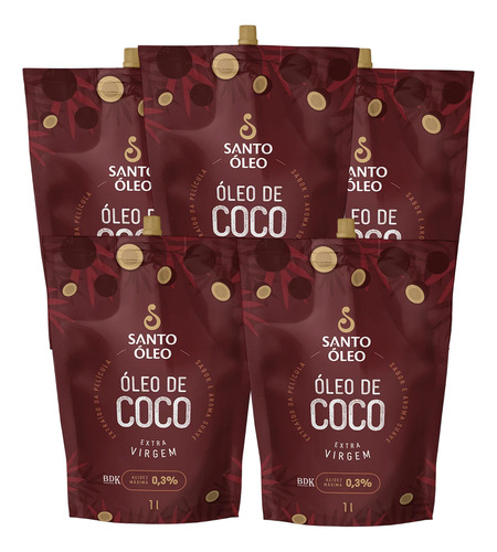 Kit C/5 Óleo De Coco Extra Virgem De Película 1l Santo Óleo