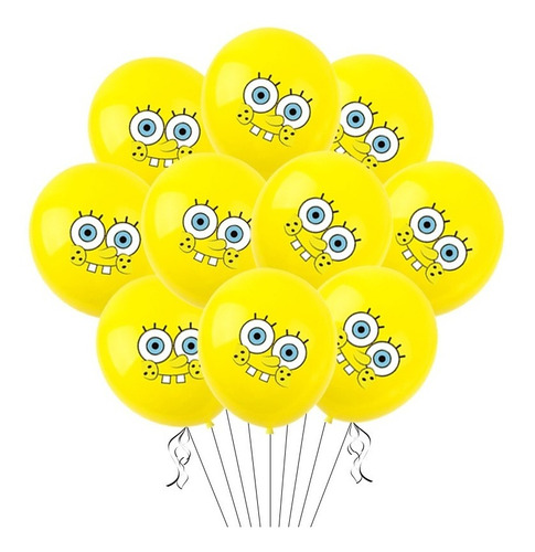 10 Globos Látex Amarillo Con Cara De Bob Esponja Grande