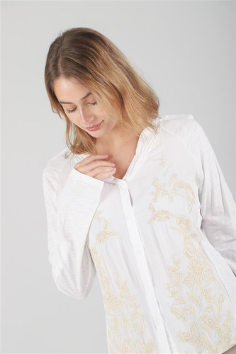 Camisa Pina Premium De Fibrana Con Bordes Bordados Gu70008