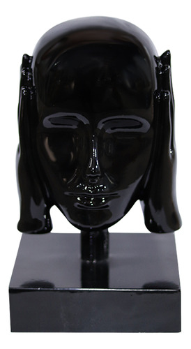 Escultura Decorativa Mascara Rosto Surdo Preto G07