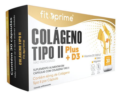 Imagem 1 de 3 de Colágeno Tipo 2 40mg Vitamina D3 Cálcio Magnésio 30cps