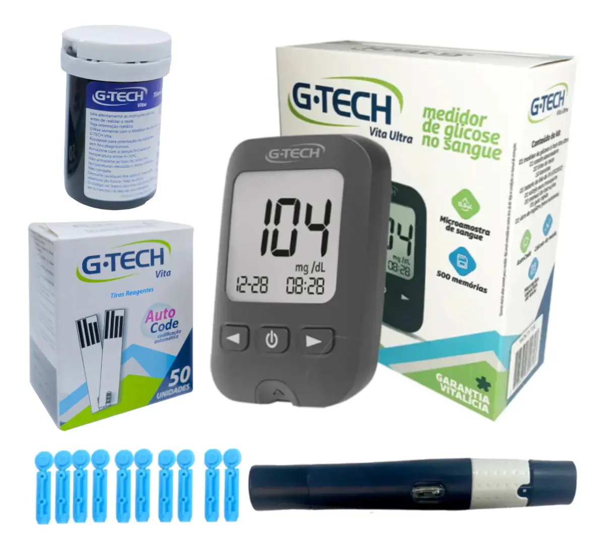 Glicosímetro G-Tech Vita Ultra Com 60 Tiras e Lancetador