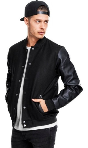 jaqueta de couro college masculina