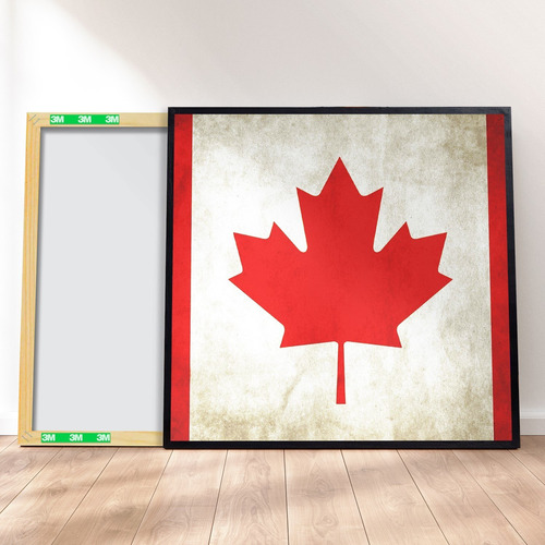 Imagem 1 de 4 de Quadro Canvas Premium 40x40 - Bandeira Grounge Canadá