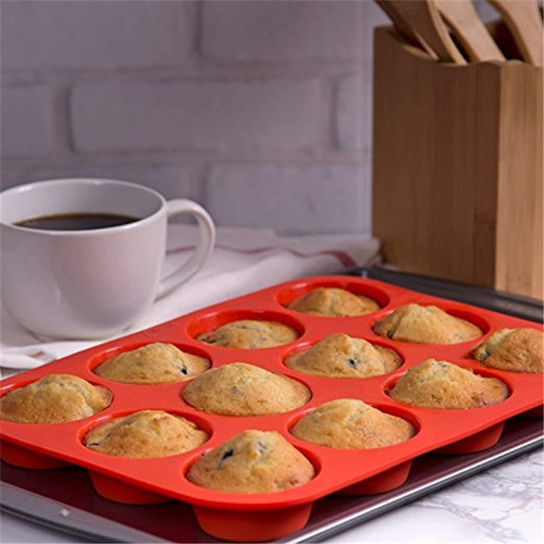 Molde Silicona Goma Horno Muffins Cupcakes X12 Reposteria