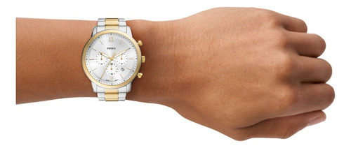 Reloj Hombre Fossil Fs6112 De Acero Dorado, Plateado Correa Dorado/Plateado Bisel Dorado