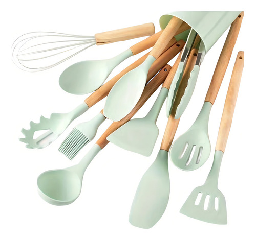 12 Piezas Utensilios De Silicona Para Cocina Y Manejar Color Verde