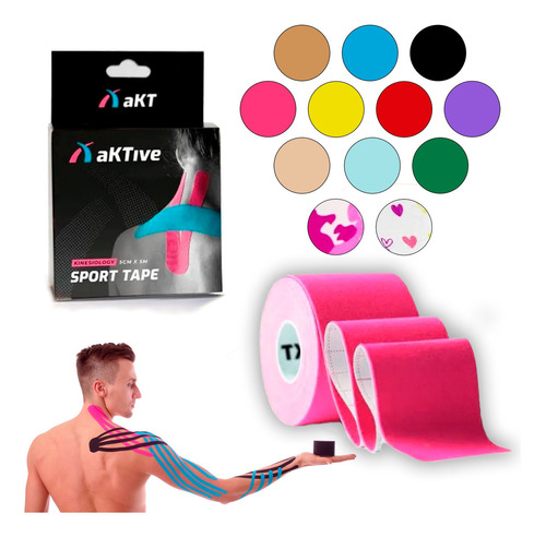 Kit Com 2 Bandagem Elástica Funcional Adesiva Diversas Cores Cor Rosa