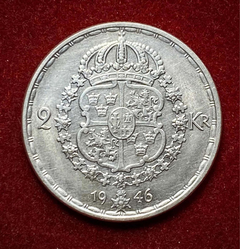 Moneda 2 Coronas Suecia 1946 Plata 0.400 Km 816 Rey Gustaf 5