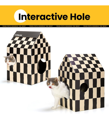 Casa De Cartón Para Gatos, Resistente, Con Rascador Y Catnip