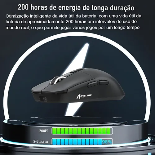 Mouse Gamer X11 Attack Shark Tri Mode 22000dpi Paw3311 Dock Cor Preto