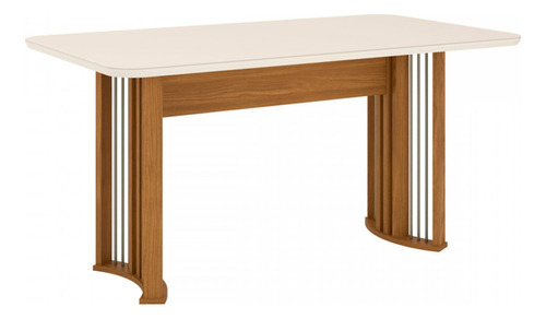 Mesa De Madeira Ísis Com Vidro Nature/off White Sc63