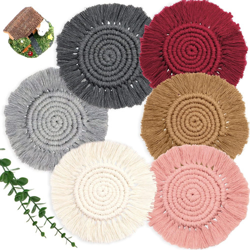 Juego De 6 Posavasos De Macramé Bebidas, 6 Colores, 7....