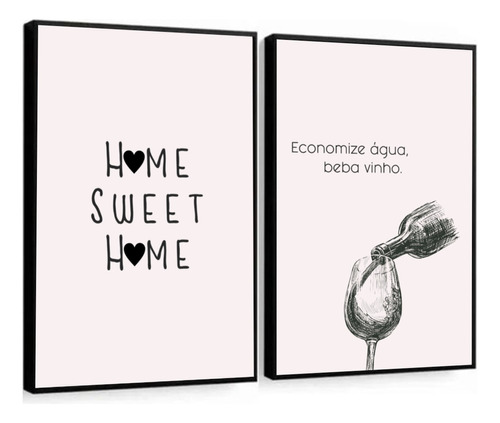 Quadros Decorativos Home Sweet Home Vinho Frases Com Vidro