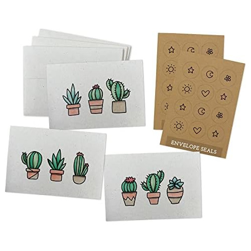 Set De Tarjetas Notecards De Suculentas Y Cactus, 24 Ta...