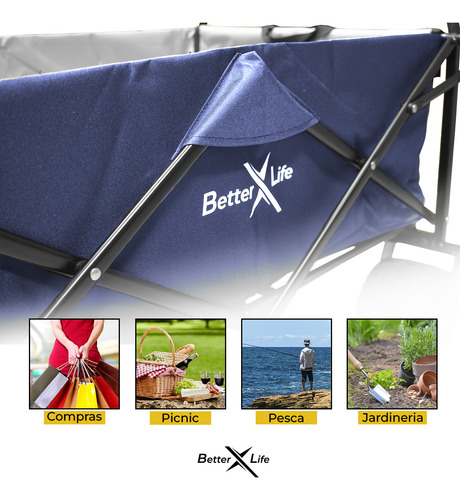 Carrito Vagon Plegable Multiusos Con Frenos Uso Rudo Blue