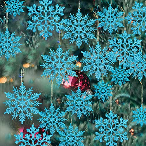 36 Pack Plástico Blue Snowflake Ornaments Navidad Pts3o
