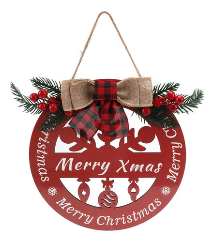 Cartel De Navidad De Madera Con Lazo De Lino