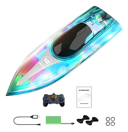Lancha Teledirigida Con Luces LED Y Doble Motor | Barco RC De 2.4GHz Para Piscina, Lago Y Estanque