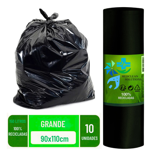 Bolsas Basura Aseo 90x110 10 Und Grande 100% Reciclada 150l