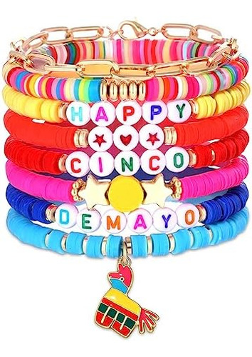 Faerliiry Pulseras De Fiesta Mexicana Cinco De Mayo Heishi P